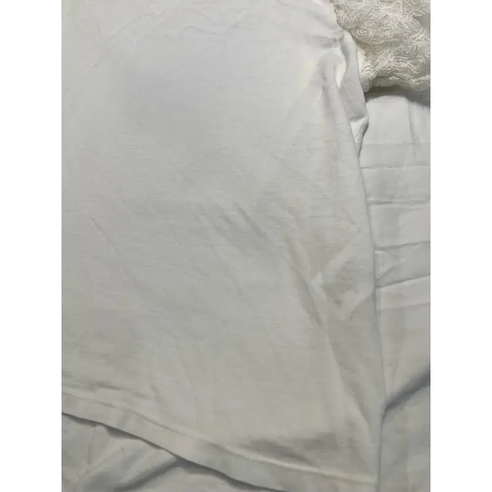 Alice & Olivia White Lace Sleeve Crop Stretchy Romantic Darcelle T-Shirt Medium - Picture 9 of 11